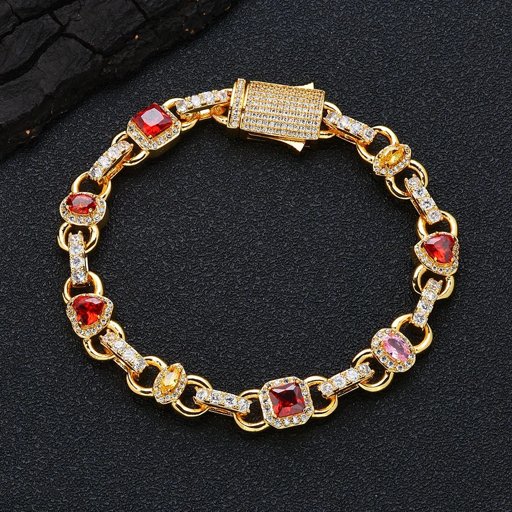 The Latest Colorful Zircon Bracelet Women's Jewelry Fashion 18K Plated Gold Pink/Red/Yellow Diamond Bracelet Fine Jewelry