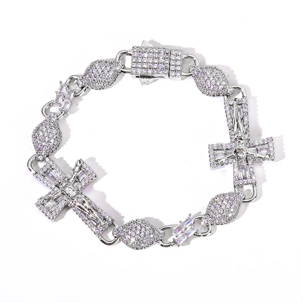 ESKEEM Luxury Diamond Cross Infinity Bracelet Gold Silver Plated Hip Hop Jewelry Iced Out Baguette CZ Cuban Bracelet