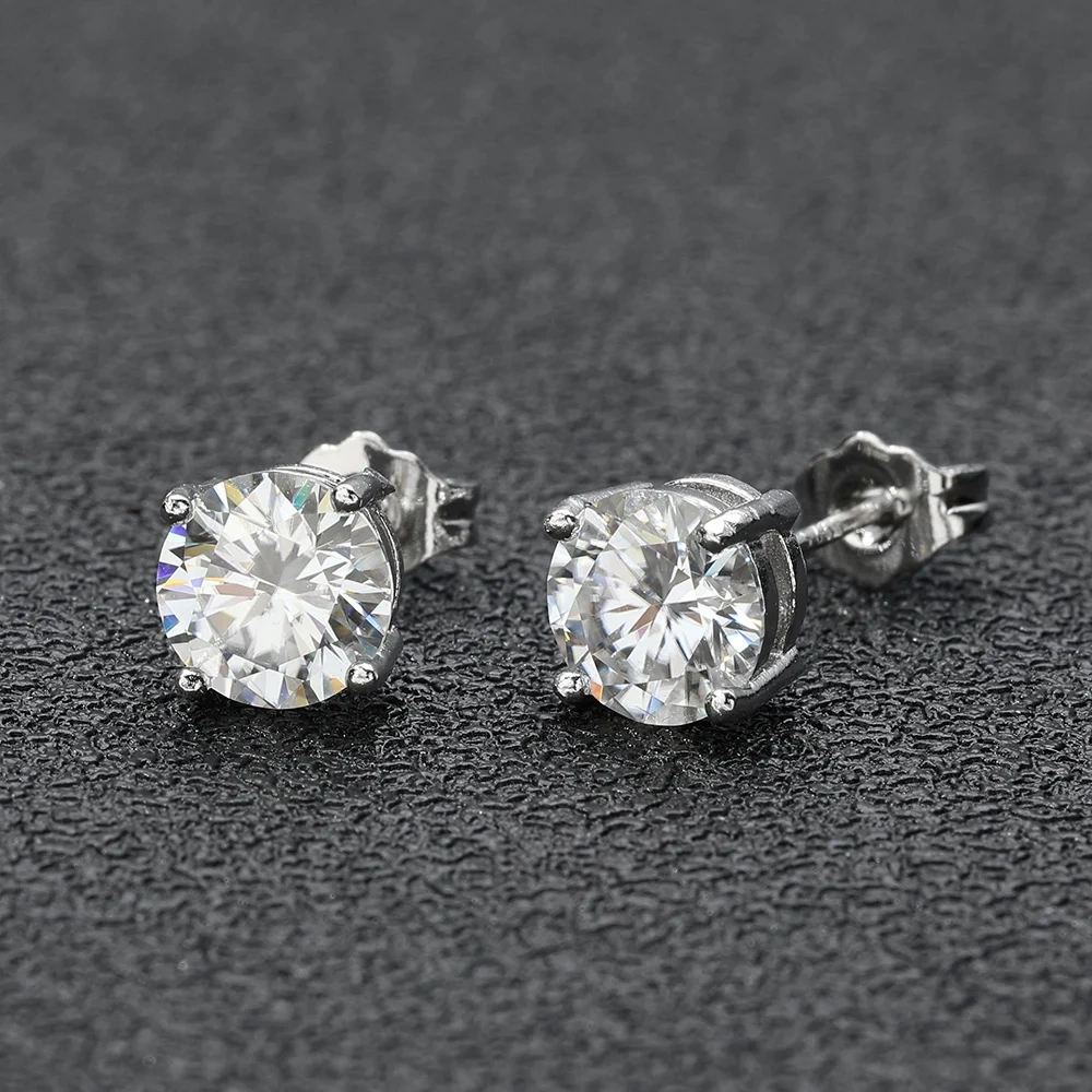 925 Sterling Silver Moissanite Earring Classic with 3mm 4mm 5mm Round 1 Pair 4 Claws VVS Stud Earring Low Price For Women