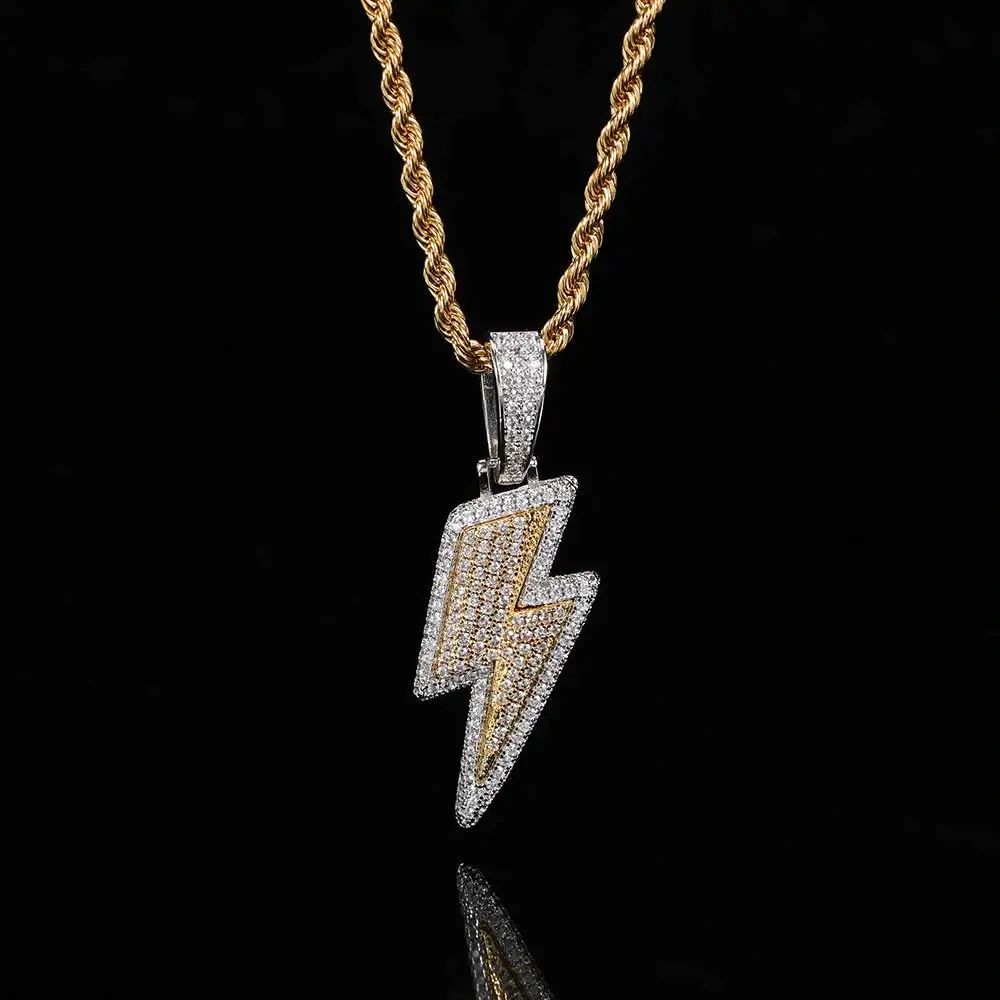 Hip Hop Rapper Rock For Men High Quality Iced Out Zircon Lightning Jewelry Pendants Necklace