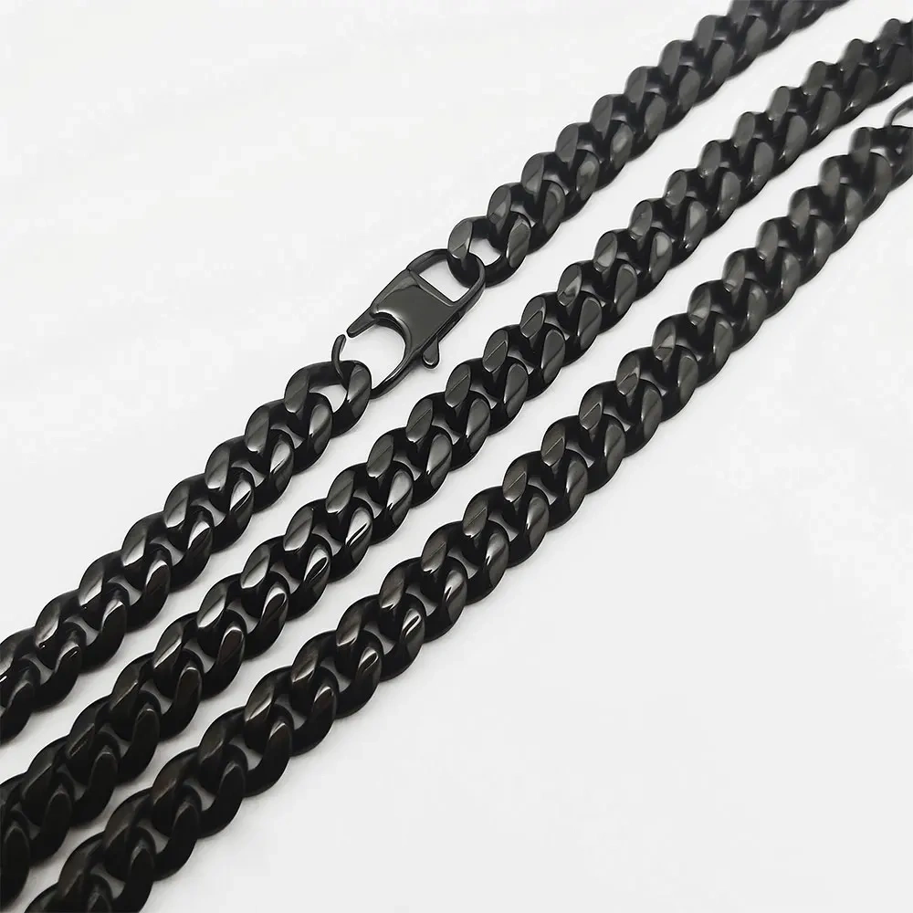 10mm Hip Hop Jewelry Fashion Simple Black Plated Stainless Steel Luxurious Cuban Link For Men Bracelet Can Custom Size