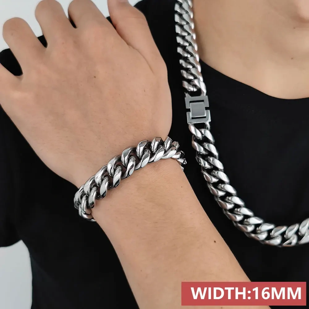 6/8/10/2/14/16MM Width Hip Hop Jewelry Miami Stainless Steel Rectangle Clasp Curb Cuban Link Bracelets For Men