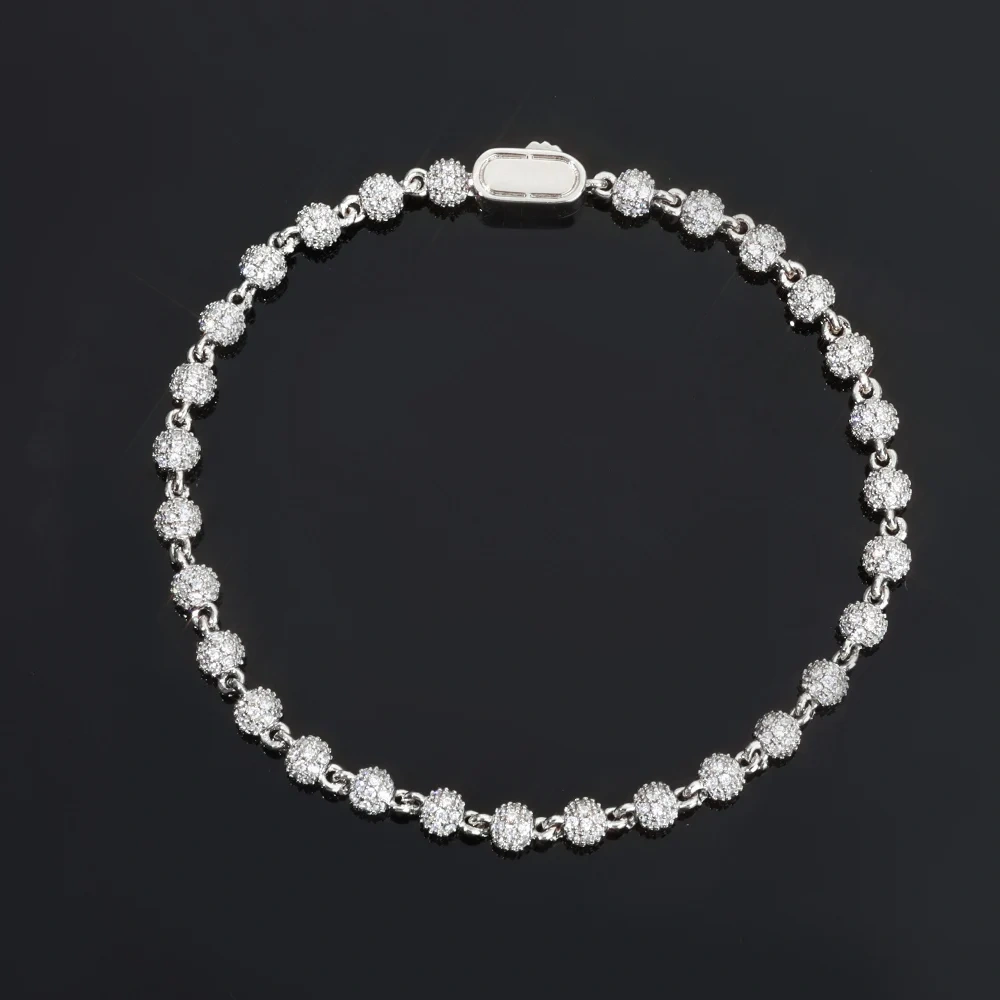 ESKEEM Luxury 18K Gold 4MM Bead Chain Bracelet with Full Diamond Round Bead Iced Out Bangles for Men Women Fine Jewelry