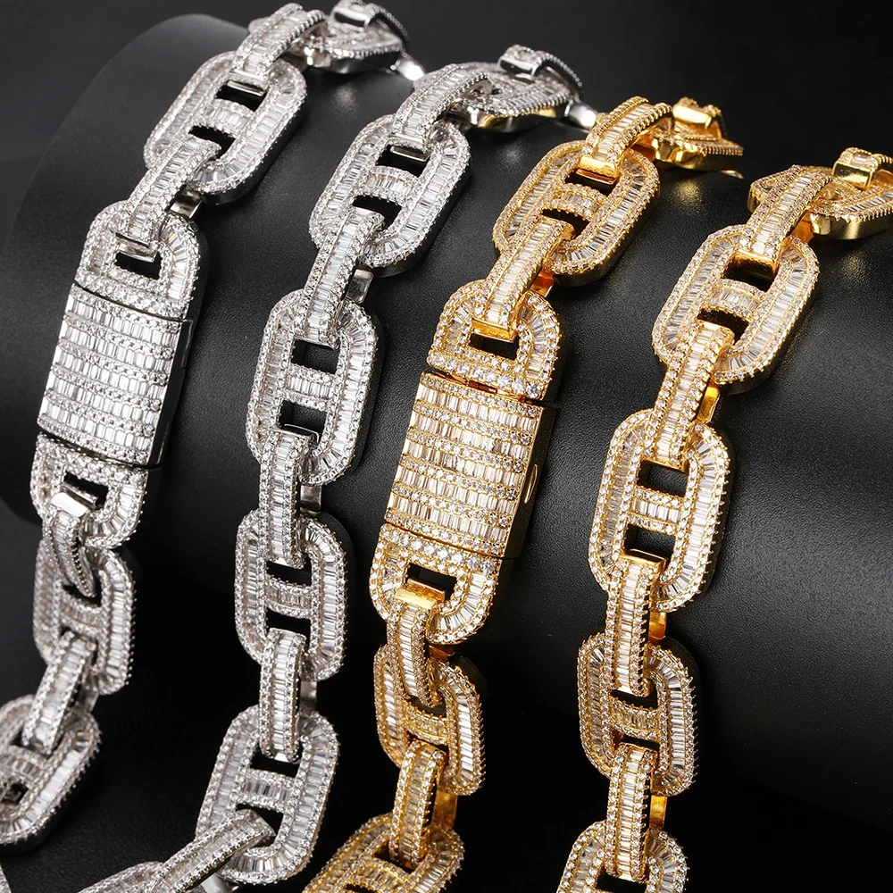 15MM Hip Hop Punk Iced Out  Necklace Diamond Pave CZ Women Luxury 18k Gold Plating Coffee Bean Link Chain Dropshipping