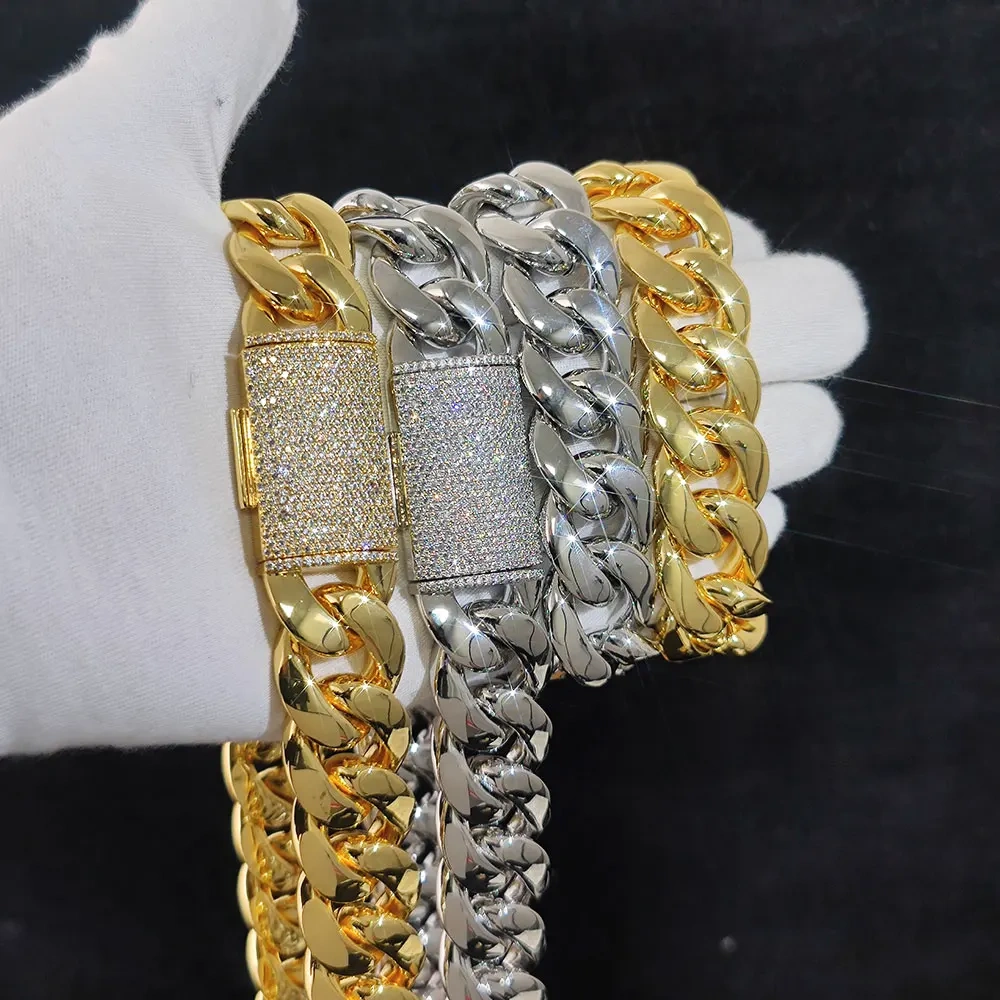 Hip Hop Rapper CZ Jewelry 12/22MM Luxury 18K Real Gold Plated Solid Miami Cuban Link Chain Necklace For Men