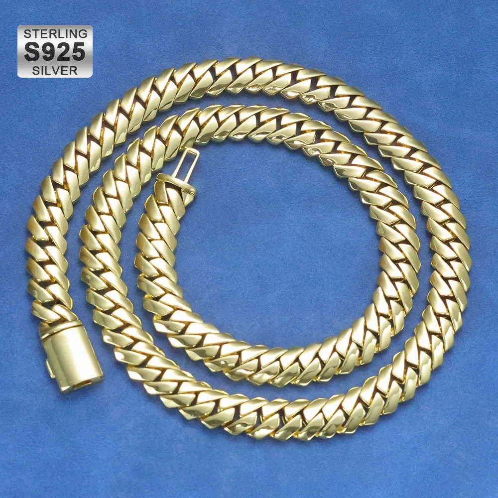 ESKEEM Hip Hop 12MM S925 Silver Solid Filled Monaco Chain Real 14k Gold Plated Miami Cuban Link Choker Necklace Men's Jewelry