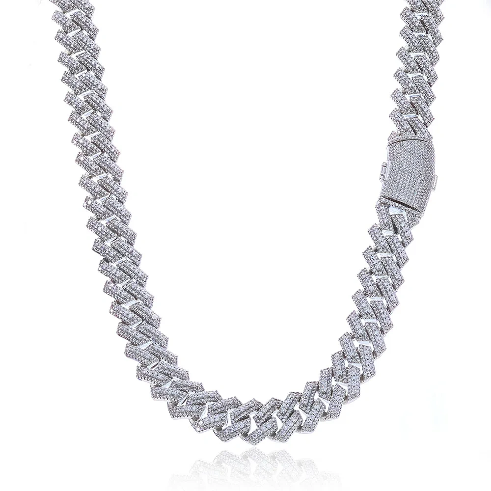 ESKEEM Hip Hop Fashion Jewelry 20mm Cubic Zirconia Cuban Chain Men 3 Rows Iced Out High Quality for Women Necklace