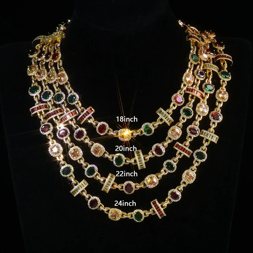 ESKEEM Rainbow Tennis Choker Women Jewelry Iced Out Multi Color Gemstone Necklace Colorful Stone Men Chain