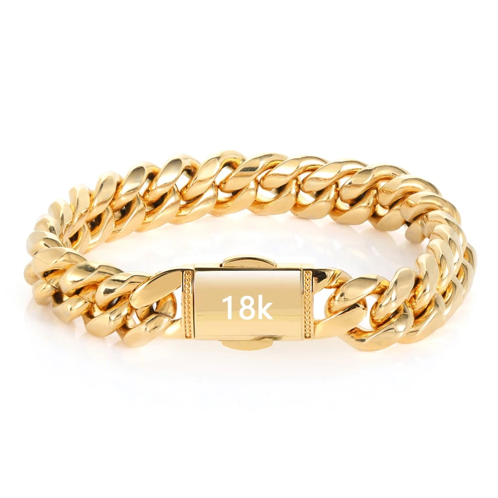 Hip Hop Rapper Curb 12mm Stainless Steel Miami Cuban Link Chain Cuban Necklace Luxury Jewelry For Men