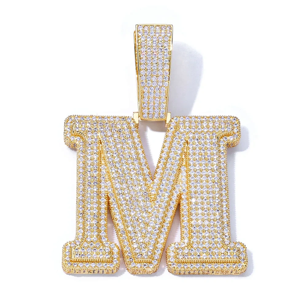 Hip Hop Jewelry Custom Name Pendant Capital 18K Gold Plated Full Iced Out Letter Pendant Necklace For Women Man