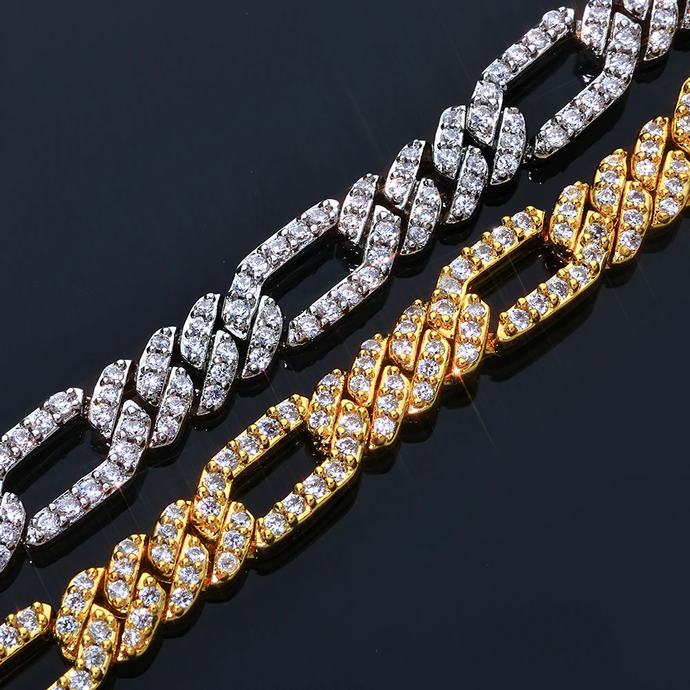 ESKEEM New Arrival 7mm Figaro Necklace Iced Out Cubic Zirconia Stones Cuban Link Style Hip Hop Chain Jewelry