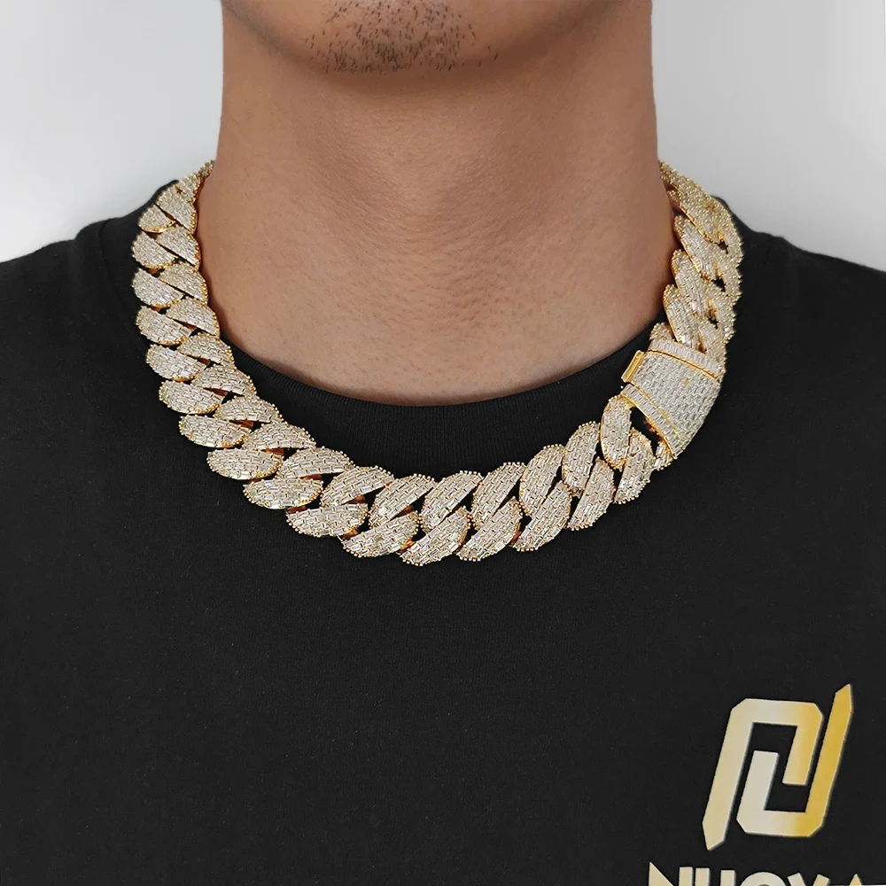 Heavy 24mm Big Size 4 Rows Rectangle CZ Cuban Link Chain White Gold Plated Hiphop Men Miami Iced Out Cuban Link Necklace 18-26“