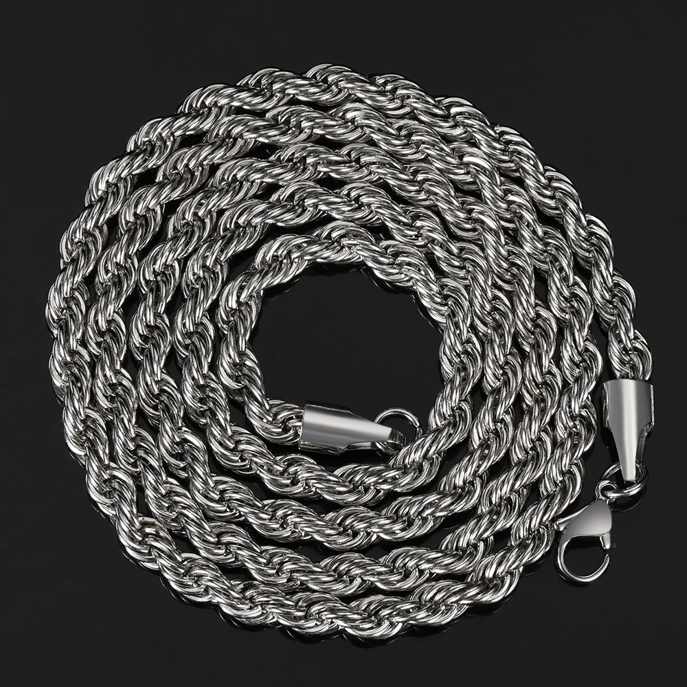 2mm 3mm 4mm 5mm Stainless Steel Vermeil Plated Rope Chain Necklace Bulk Twisted Rope Chain For Women