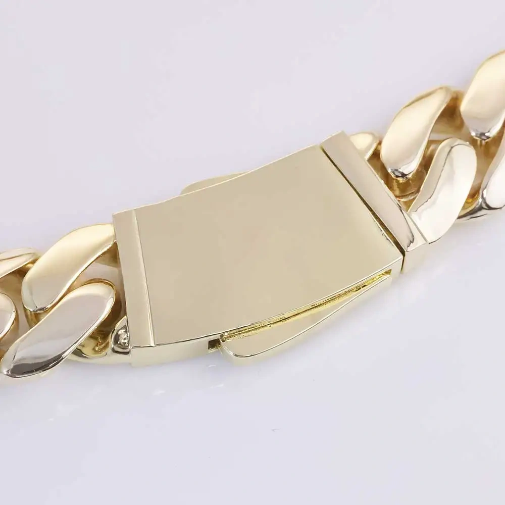 Hip Hop Jewelry 20mm 14K Gold Plated Monaco Chain Classic Pave Lock Choker Heavy Miami Cuban Link Chain Men's Necklace