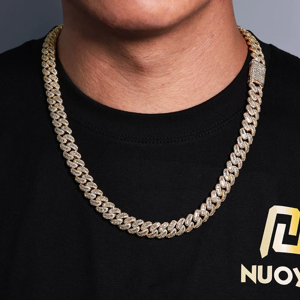 Hip Hop 12/15mm Bling Iced Out Diamond Cuban Chain Brass 5A Cz Baguette Cuban Link Necklace Men Women Jewelry Birthday Gift