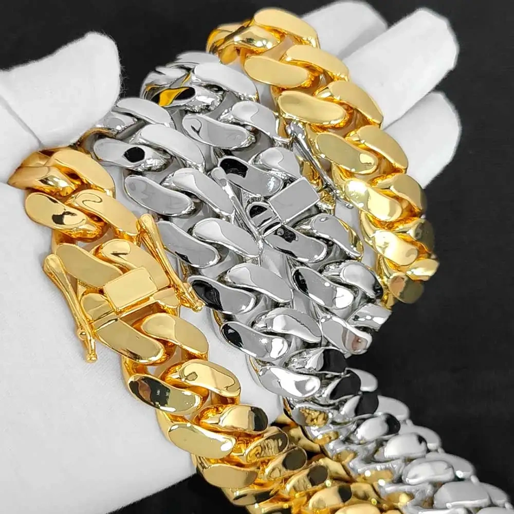 22mm Wide Hip Hop Bling Gold Plated Round Heavy Miami Cuban Link Chain Chunky Necklaces for Men Jewelry Drop Shipping