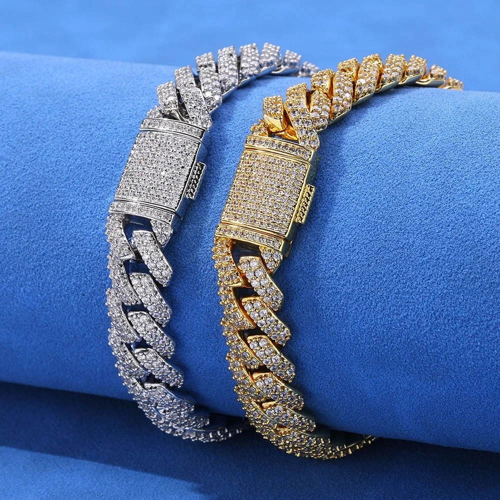 10MM Bling Ice out Cuban Bracelet Copper With Cubic Zircon Cuban Link Chain Hip Hop 2 Rows Ice Out Jewelry For Men Women
