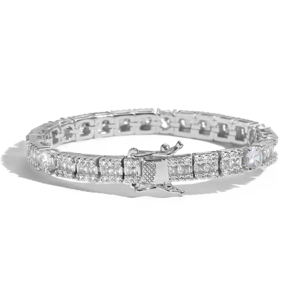 6mm Women Inlay Zircon Tennis Link Bracelet Bling Iced Out Hip Hop Square and Circle Type Tennis Chain Copper Bracelet