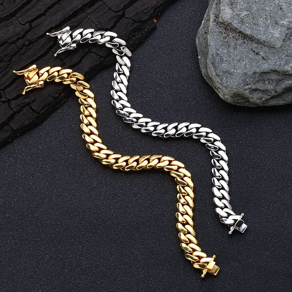 ESKEEM 10mm Solid Cuban Chain Necklace 18K Gold Plated Brass Thin Miami Cuban Link Chain Hip Hop Women Fine Jewelry Gift