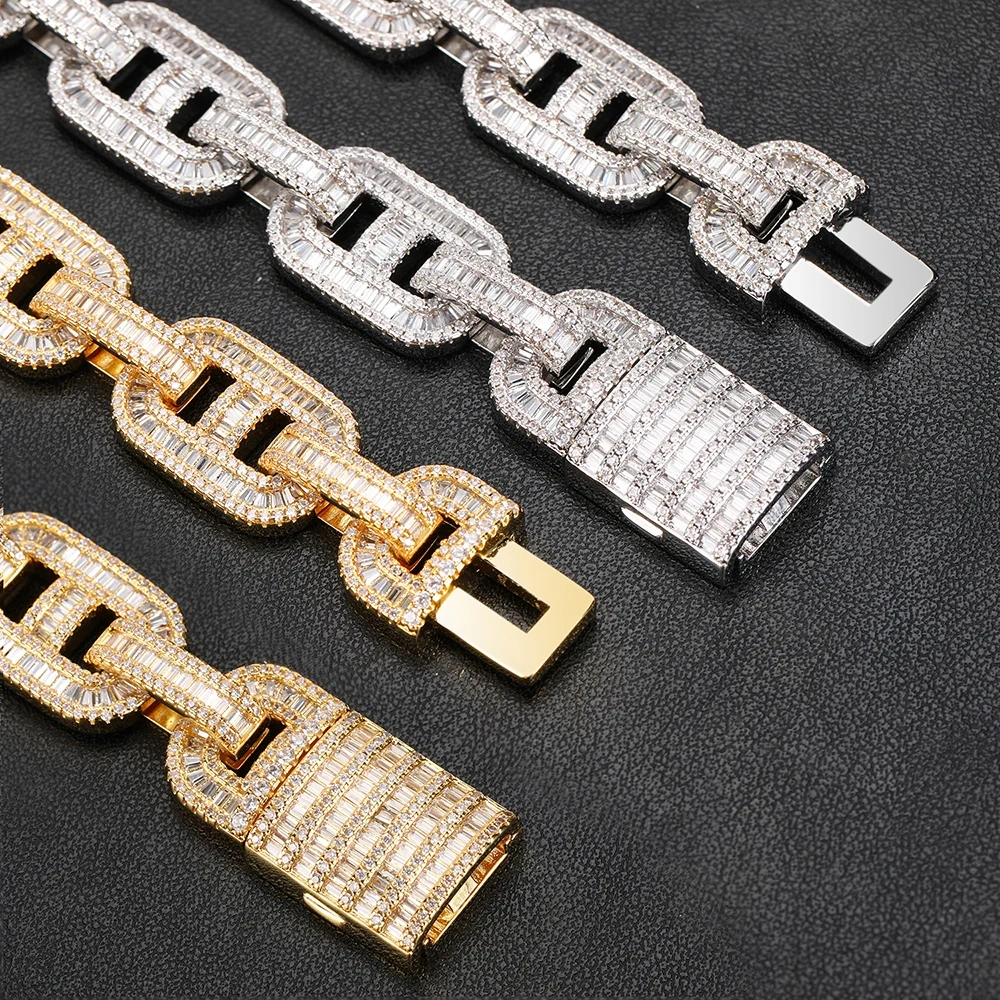 15MM Hip Hop Punk Iced Out  Necklace Diamond Pave CZ Women Luxury 18k Gold Plating Coffee Bean Link Chain Dropshipping