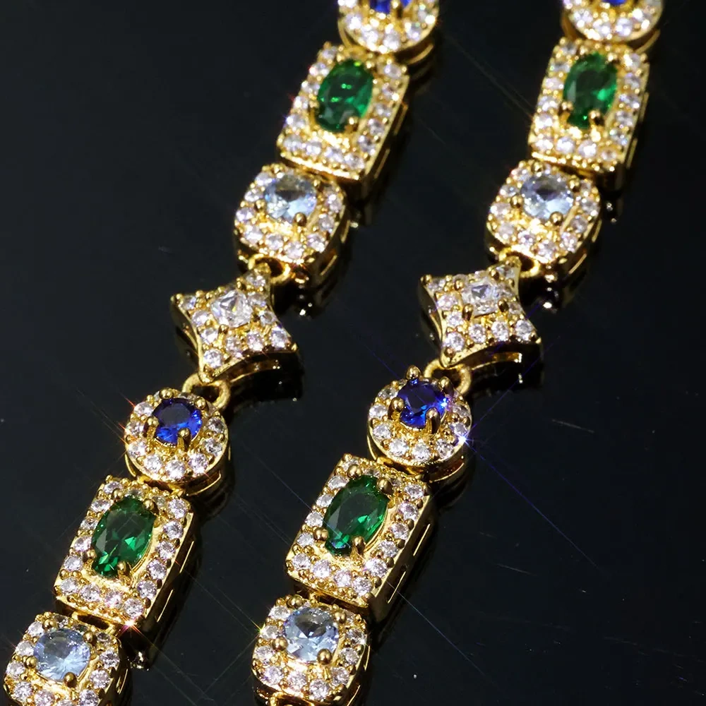 ESKEEM High Quality 6mm Iced Out Diamond Star Bracelet Colorful Geometric Zircon Brass Chain Hip Hop Fine Jewelry Gift