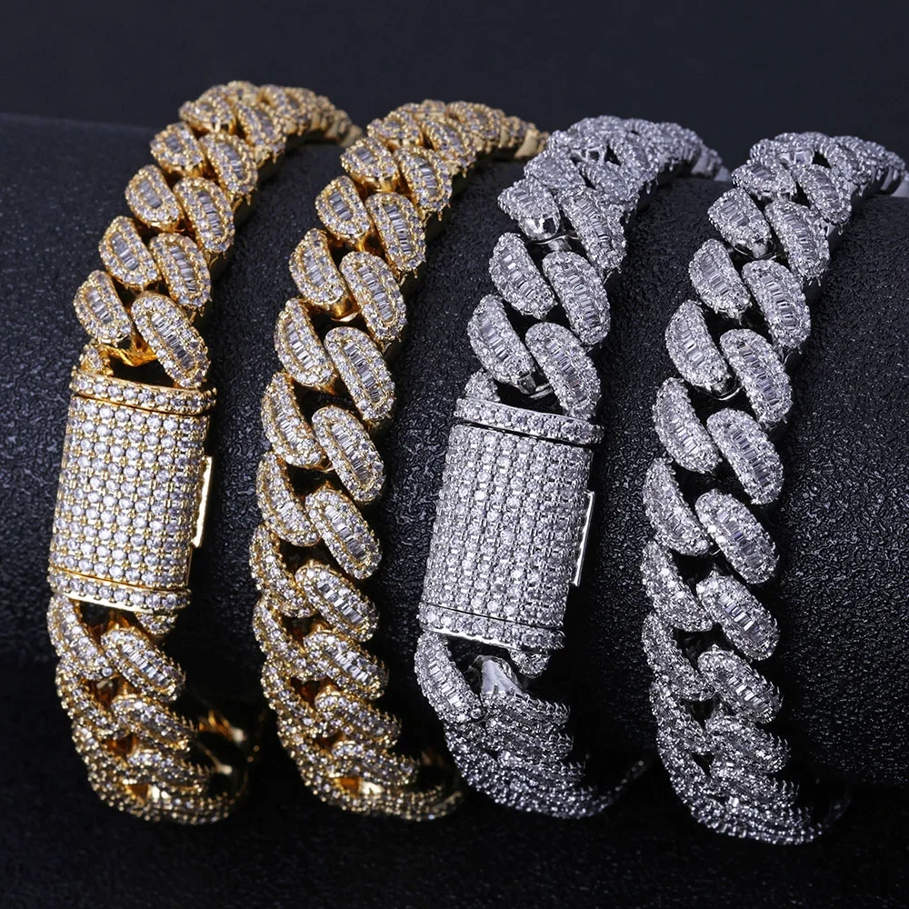ESKEEN Hip Hop 12mm T Square Zircon Cuban Link Chain White Gold Iced Out Full Diamond Miami Cuban Chain Fine Jewelry for Women