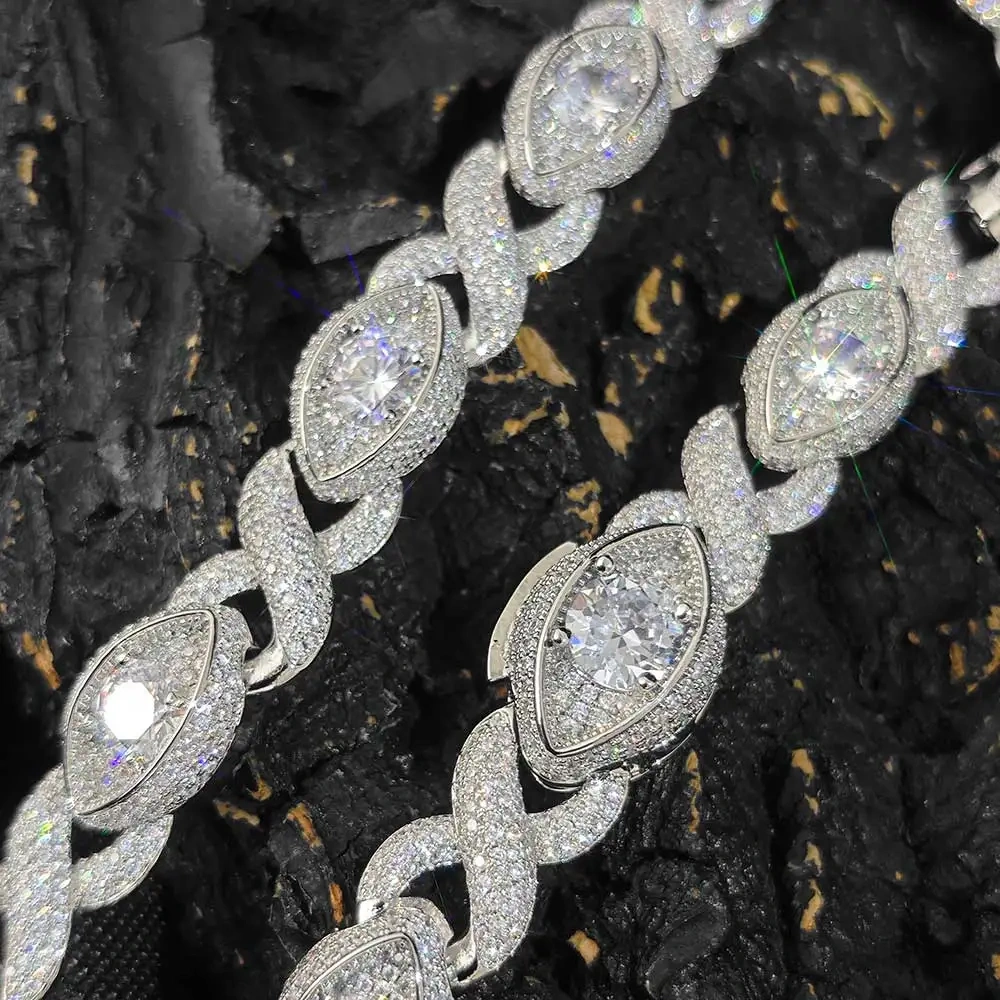 Hip Hop Jewelry Men Fashion Iced Out CZ Necklace Custom 15MM Sauron Eye Design Cuban Link Chain Women Accesional