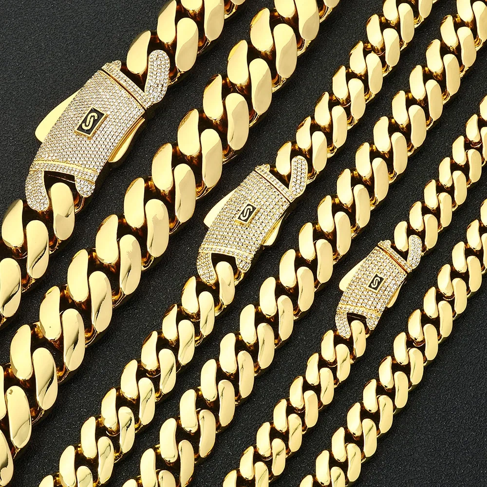 ESKEEM 12/15/20MM 14K Gold Plated Necklace High Quality Monaco Chain Trendy Unique Design Various Sizes Available