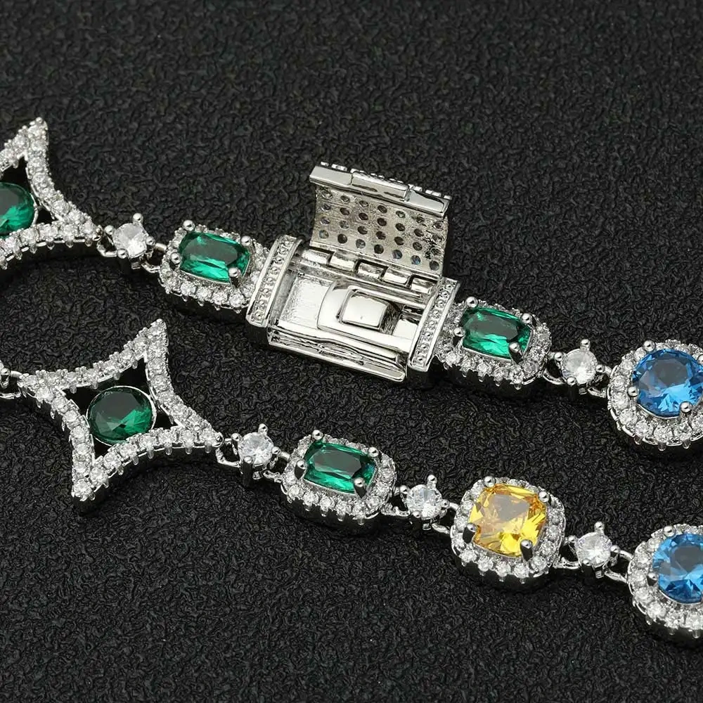 High Quality Hip Hop Jewelry Fashionable Star Iced Out Necklace Multicolor Zircon 10mm Brass Chain Necklace for Women Gift ﻿