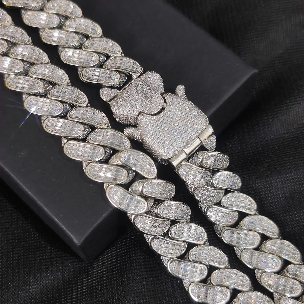Custom Big Buckle 18mm 3 Rows Rectangle CZ Cuban LINK CHAIN Diamond Necklace Bling Heavy Iced Out Chain For Men Hip Hop Jewelry