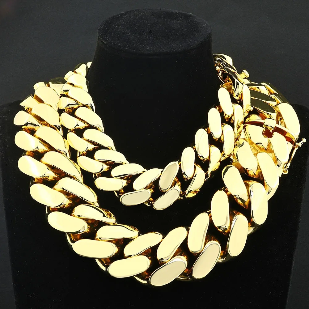ESKEEM Hip Hop Jewelry 30mm/40mm Chunky Cuban Link Chain Necklace Personalized Custom 18K Gold Plated Smooth Cuban Chain for Men