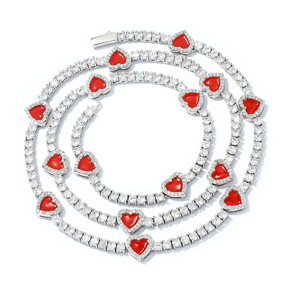New Design Red/Green Heart Tennis Necklace Bracelet Jewelry Set Jewelry for Woman Classical Necklace Fine Jewelry 5A Zircon