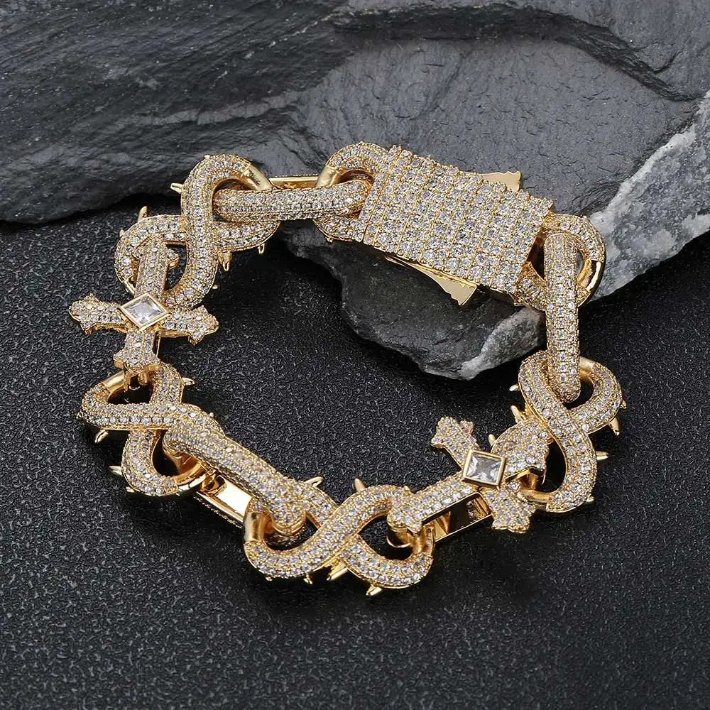 Hip Hop Jewelry High Quality Removable Cross Infinity Diamond Cuban Link Chain 18k Gold Plated Iced Out Box Lock Necklace 18MM