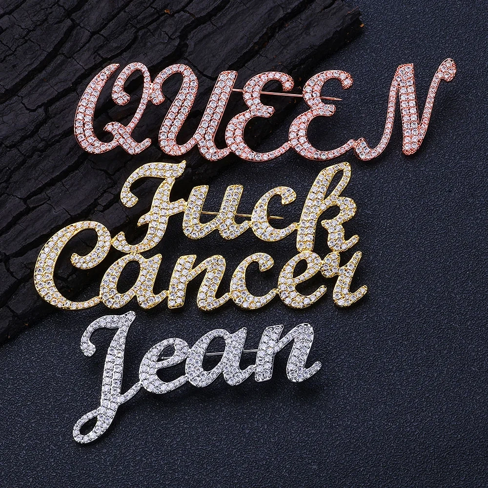 Personalized Custom Rose Gold Color Handmade Full Iced Legacy Letters Name Pin Brooch Women Fashion Sorority Jewelry Gift