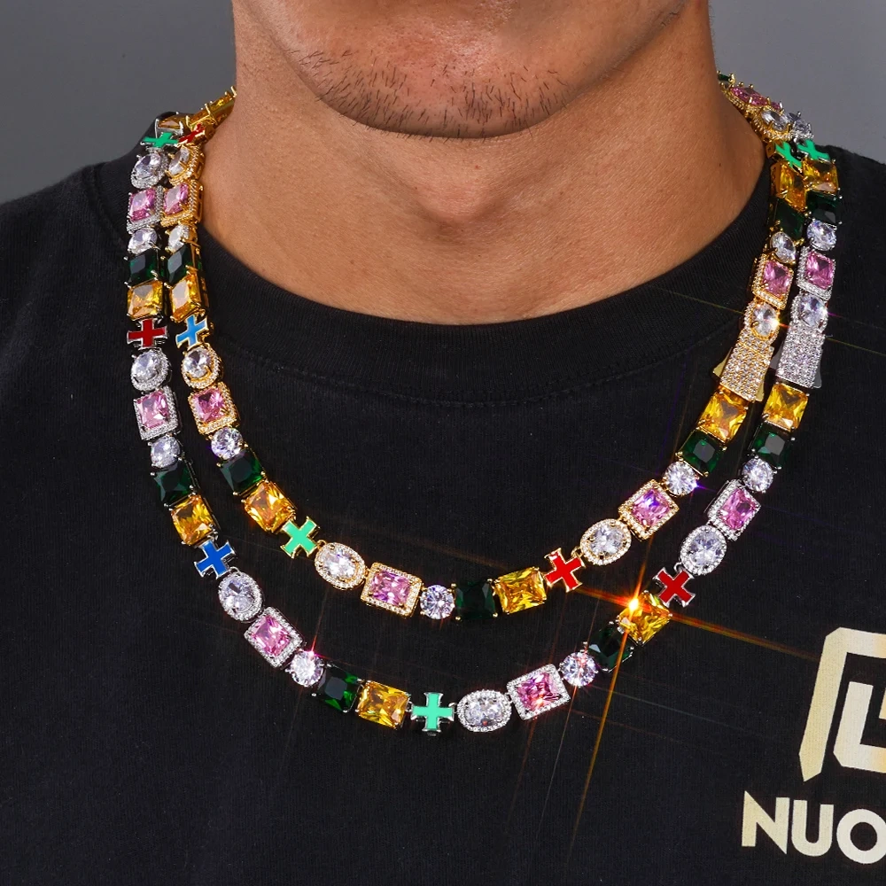 ESKEEM Iced Out Multi Gemstone Necklaces for Women Men Mixed Shape Colorful Gems Collection Necklace Fashion Hip Hop Jewelry ﻿