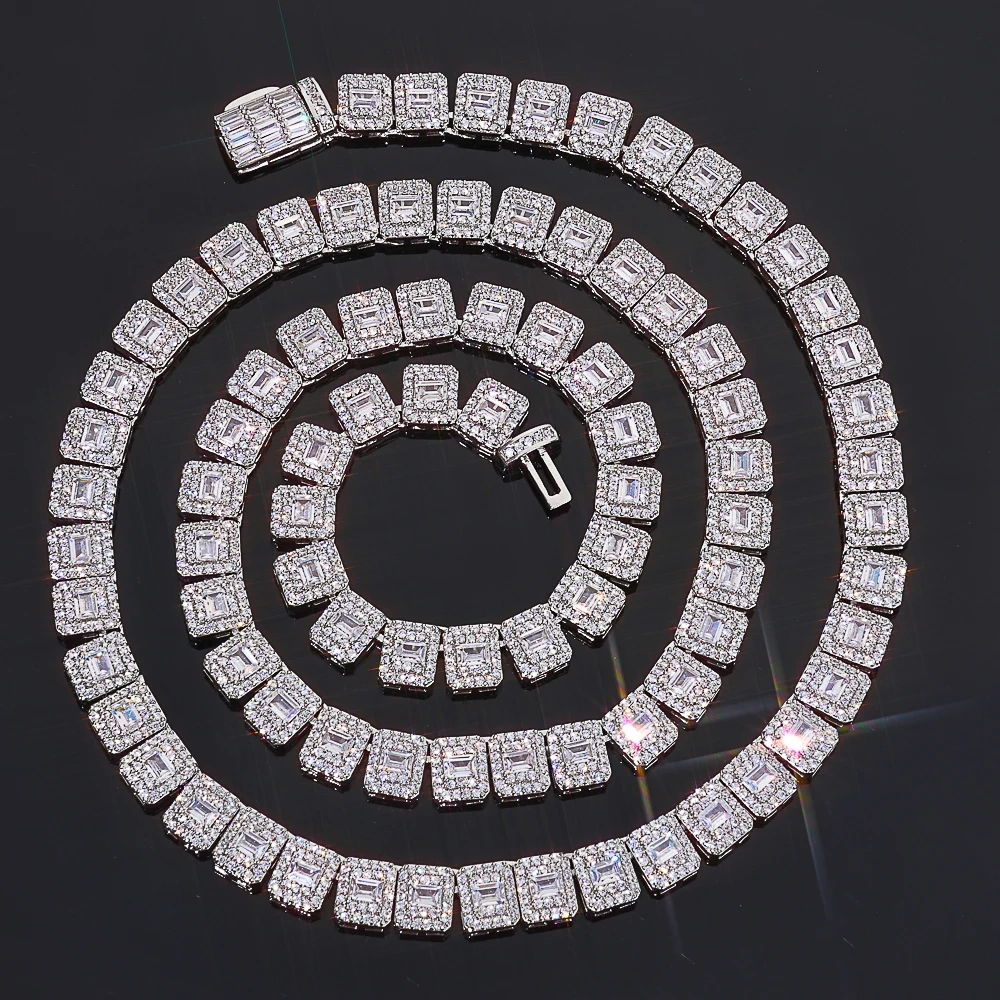 ESKEEM 7.5mm Iced Cubic Zirconia Cluster Tennis Chain Bling Baguette with Round CZ Necklace Women Hip Hop Jewelry