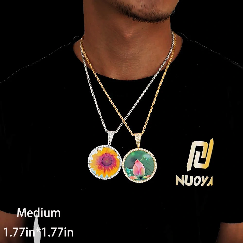 Customized Photo Necklace Men and Women Hip Hop Personalized Picture Pendant 45MM Medium Circle Charm Iced Out Free Custom Logo