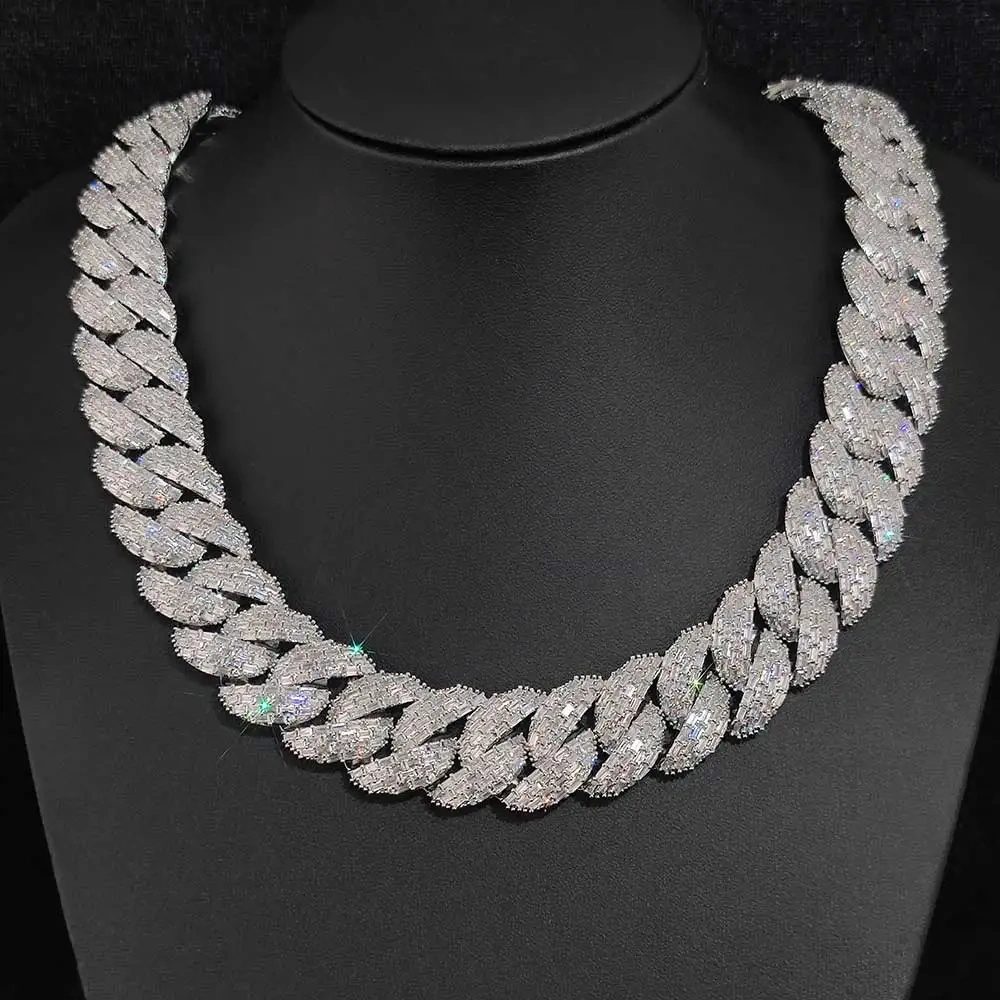 Hip Hop Jewelry 24mm 4 Rows Rectangle CZ Cuban Link Chain 18k Gold Plated Miami Iced Out Cuban Link Necklace For Men Gift
