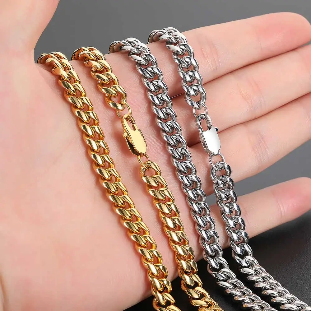 2024 Hot Selling Simple 4/6/10Mm Width Round Cut Miami Men's Cuban Chain Necklace Women's Hip-Hop Cool Style stainless Steel