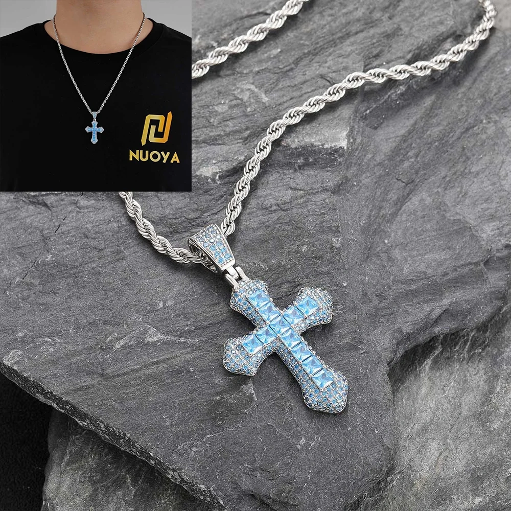 Hip Hop Jewelry Charm Women Cross Christian Jesus Bling Iced Out Copper Zircon Color Pendant Necklace