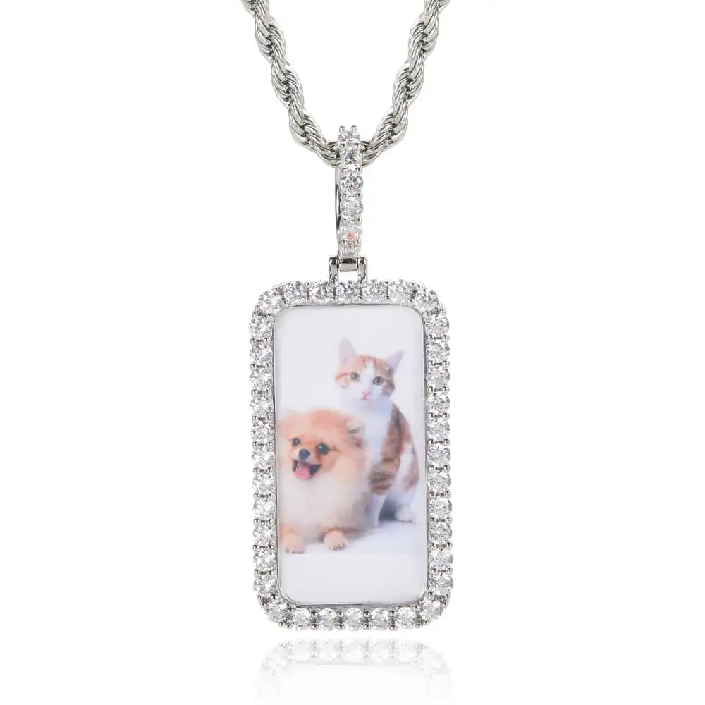 Custom Picture Necklace for Men Personalized Medallions Rectangle Photo Pendant Solid Back Zircon Hip Hop Jewelry