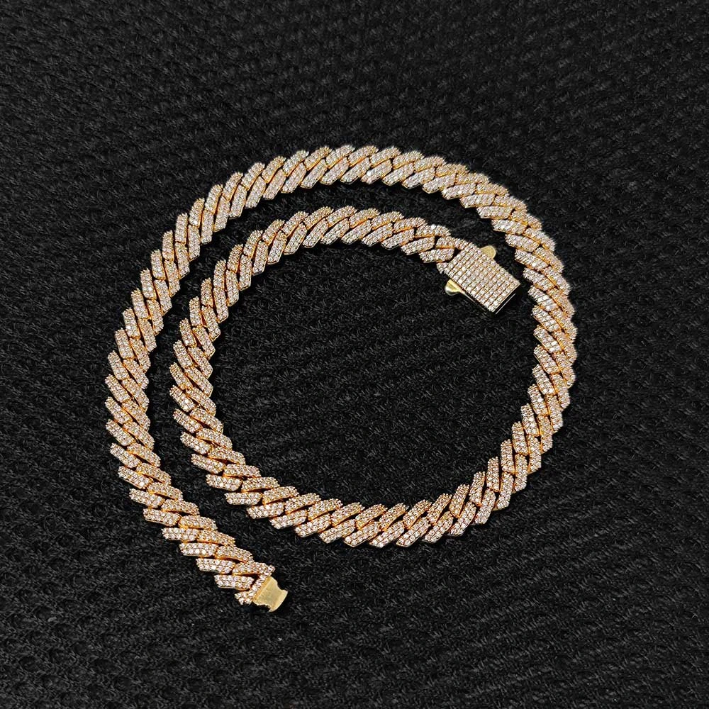 NUOYA Custom Logo Clasp 8mm Diamond Cuban Chain Necklace 18K Gold Plated Prong Cuban Link Chain Hip Hop Fashion Jewelry