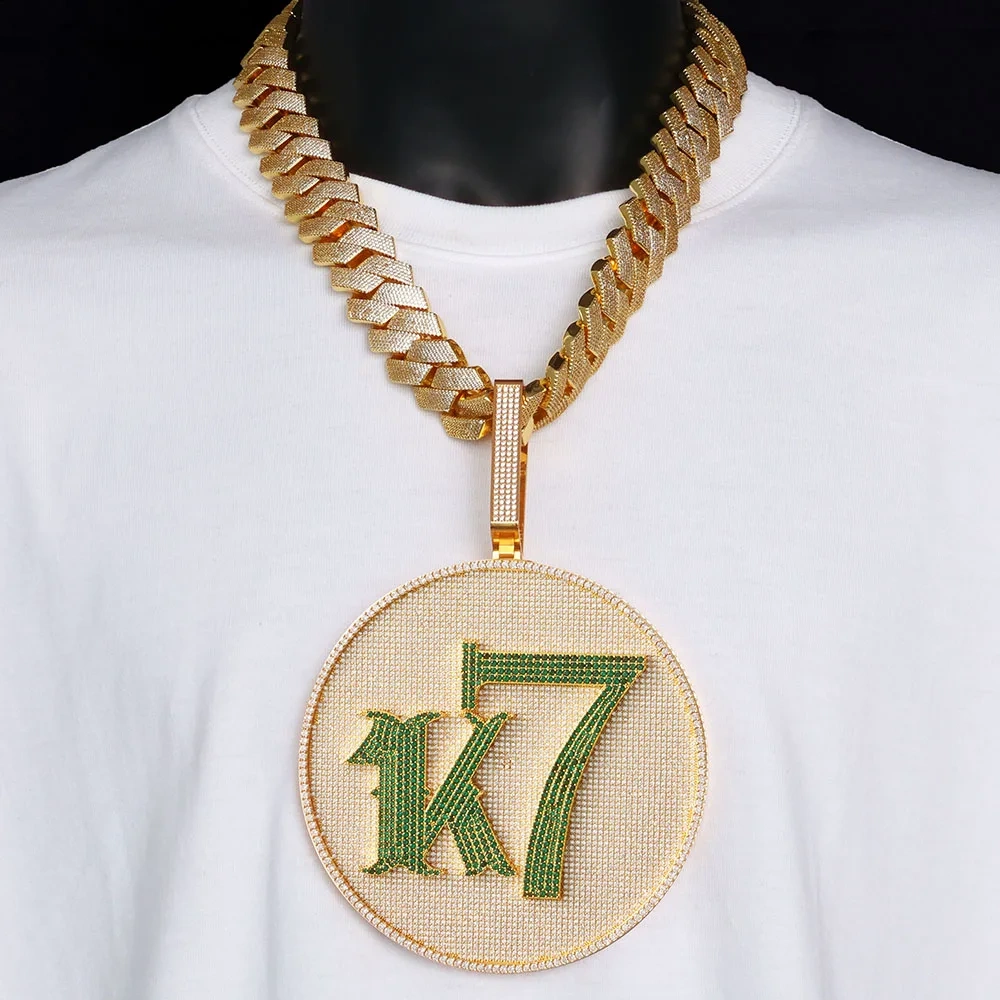 ESKEEM Custom 60/80/127MM Width Circle Letter Pendant Iced Out Cubic Zirconia Copper Round Name Number Logo Pendant Necklace