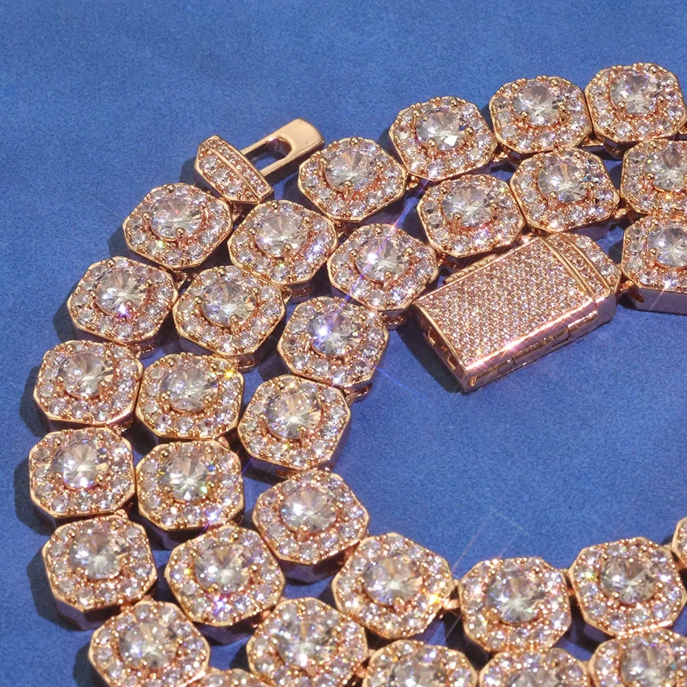 Hip Hop Jewelry Men Rock Cluster Tennis Choker 10mm 12mm Width Iced Out Bracelet Necklace Rose Gold Plated Tennis Chain