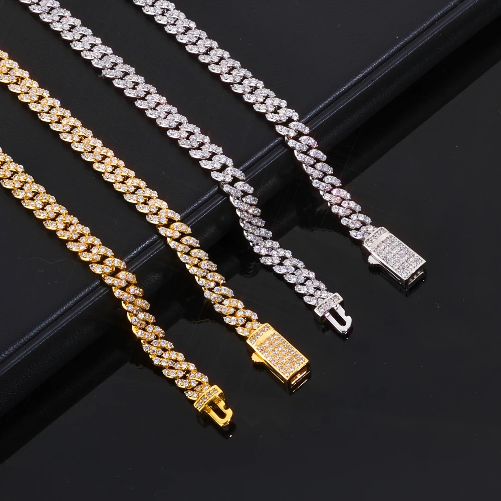 ESKEEM Hip Hop Jewelry 6mm Miami Cuban Bracelet Fully Single Row Iced Out Diamond Cuban Chain Bracelet Men Women Jewelry