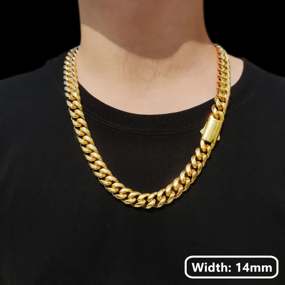 Hip Hop Stainless Steel Necklace 8/10/12/14MM Snap Clasp Men Miami Cuban Chain Necklace Jewelry For Girls Gift Free Laser Logo