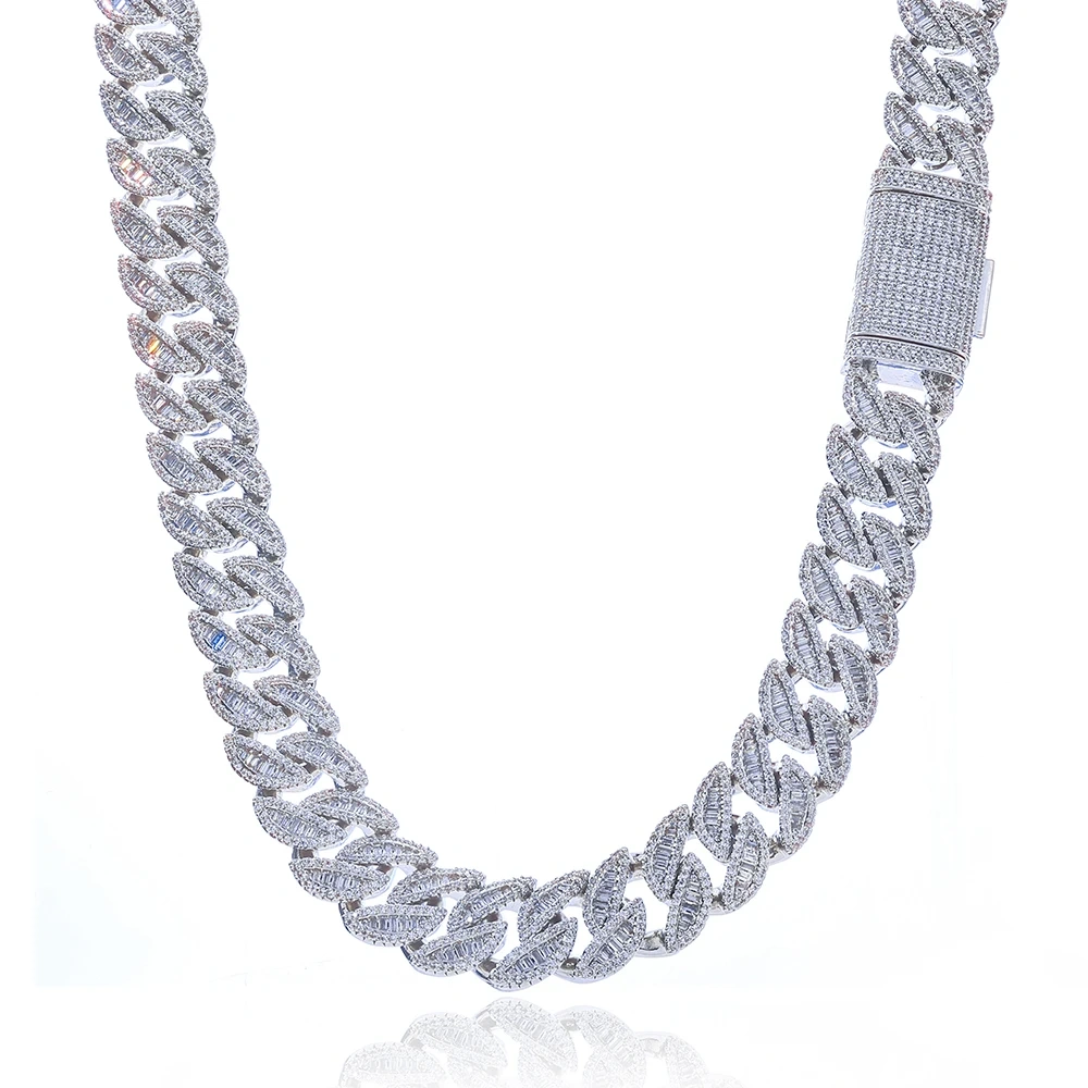 ESKEEM 20MM Full Iced Out Cuban Chain Necklace Mixed Baguette Round Cubic Zirconia Inlay Hip Hop Luxury Jewelry