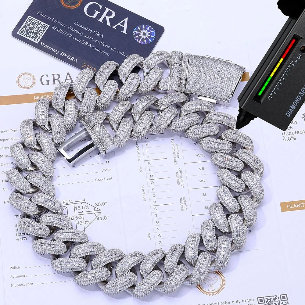Custom 29mm Big Moissanite Diamond Cuban Link Chain Iced Out Hip Hop Cuban Chain For Men 925Silver VVS Jewelry Charm Necklace