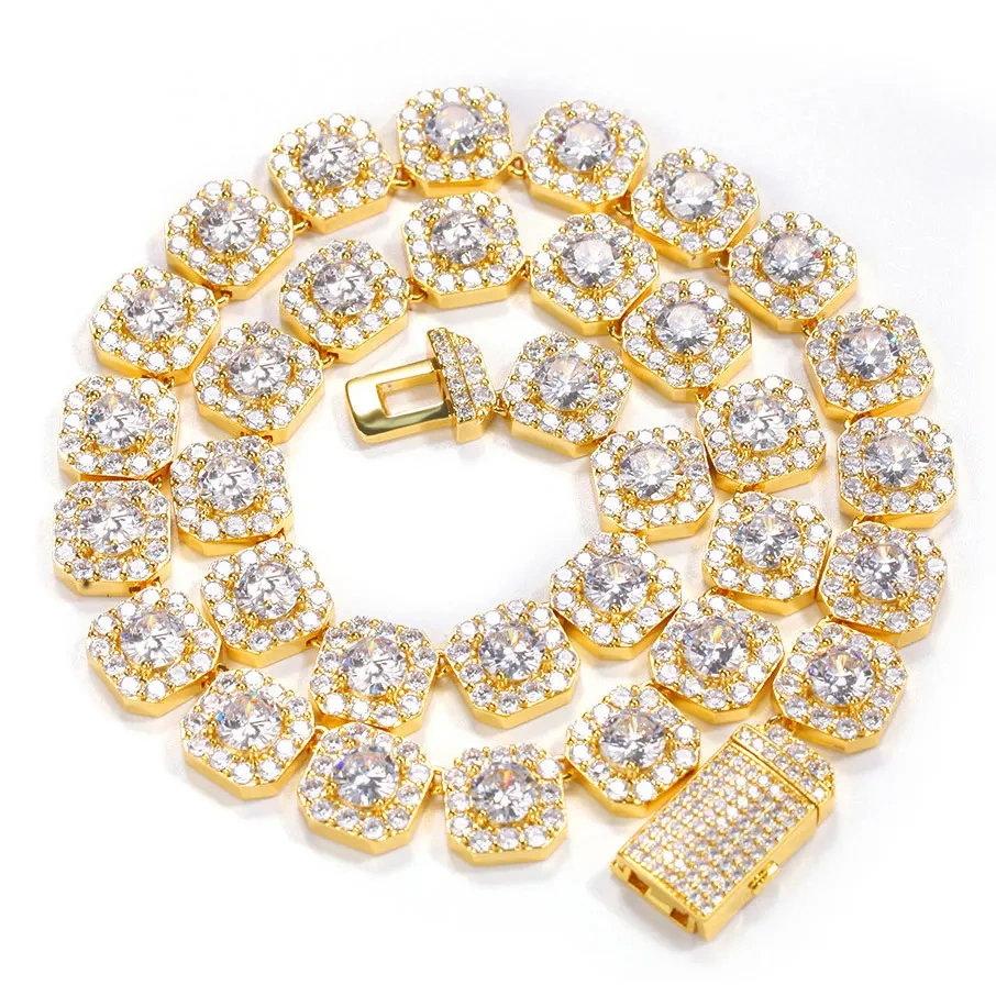 Pendientes 2024 Tendencia Hip Hop Clustered Tennis Chain for Men Iced Out Zircon Necklace Rapper Rock Jewelry