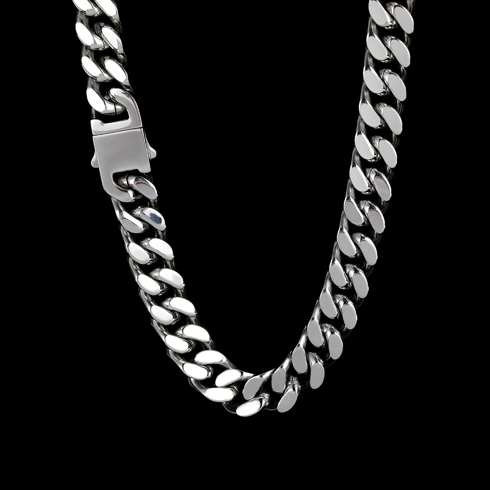 Nuoya Hip Hop Jewelry Stainless Steel Men Flat 4 Side Curb Cuban Link Chain Necklace For Men Drop Shipping